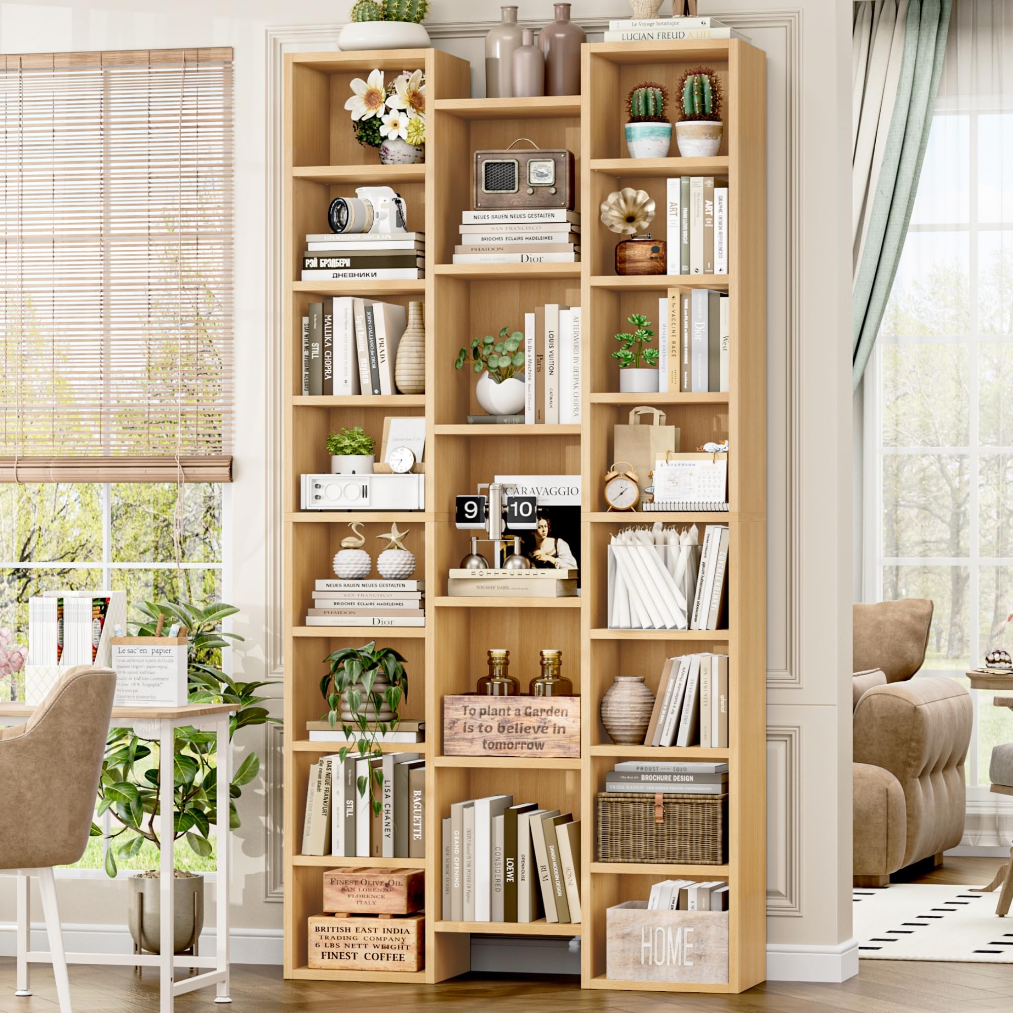 Amazon.com: FOTOSOK 71'' H Bookshelf with 21 Cubes, Triple Wide